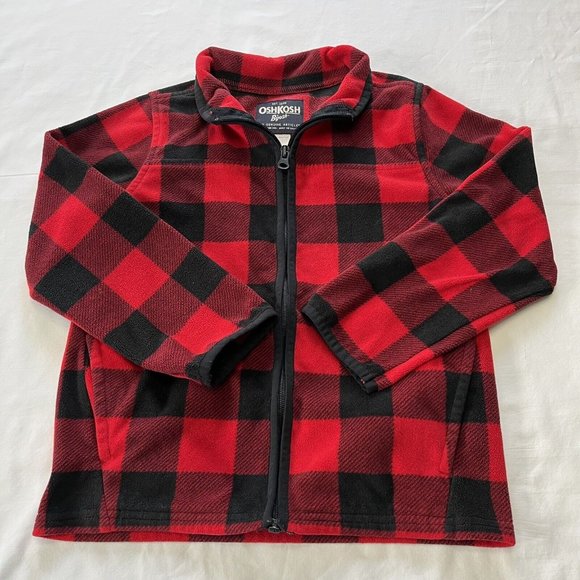 Oshkosh Bgosh Boys Button Down Red Black plaid Flannel Shirt Size 7 - Picture 1 of 7